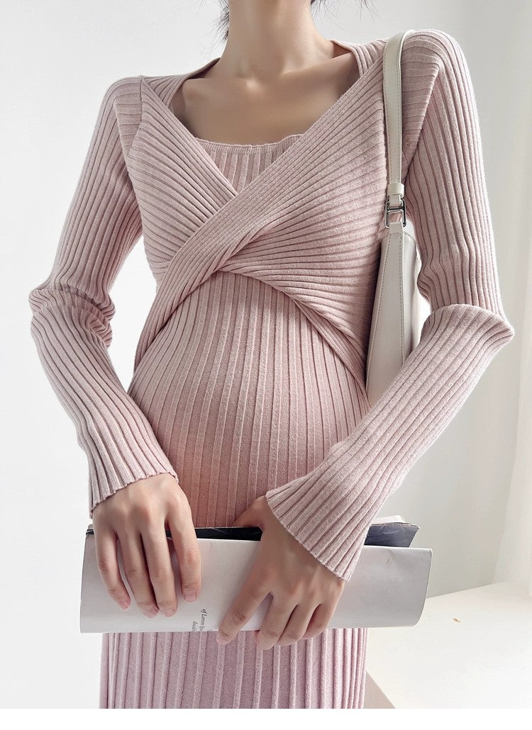 Blush Ribbed Knit Maternity Dress