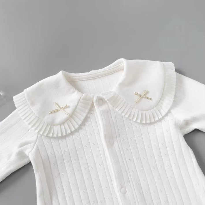 Classic Ribbed Baby Romper with Peter Pan Collar