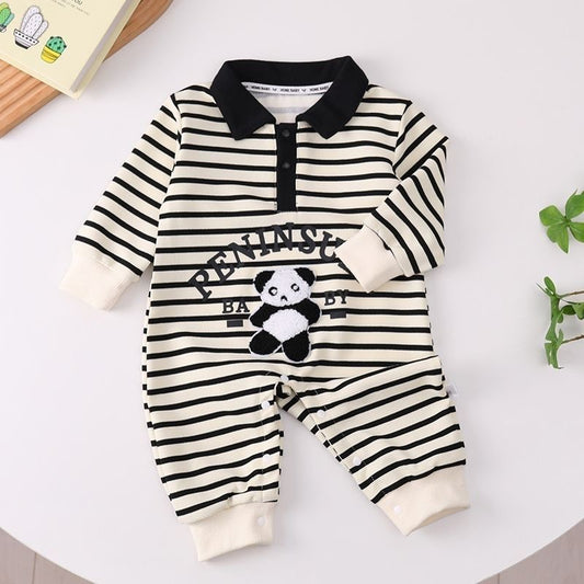 Panda Stripe Polo Romper