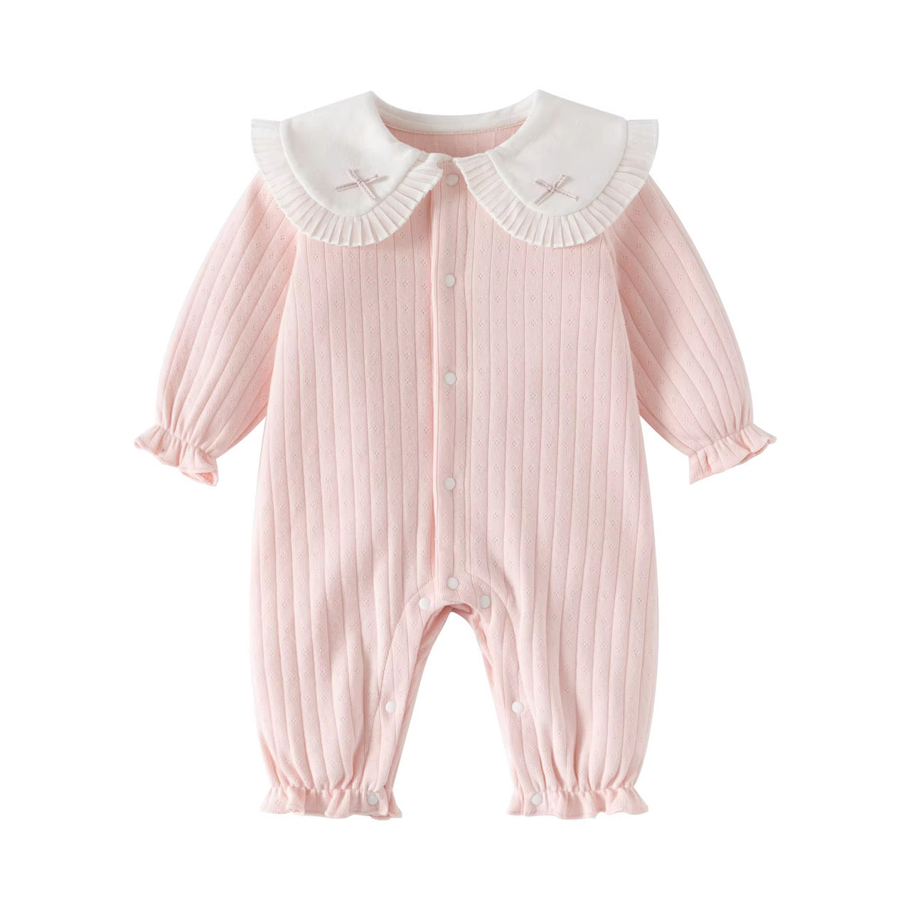 Classic Ribbed Baby Romper with Peter Pan Collar