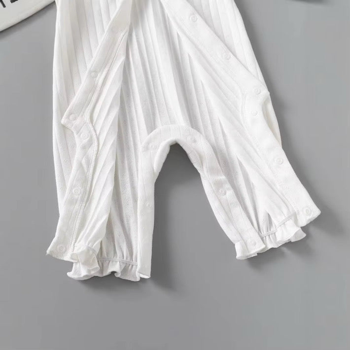 Classic Ribbed Baby Romper with Peter Pan Collar