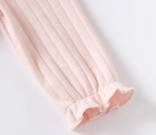 Classic Ribbed Baby Romper with Peter Pan Collar
