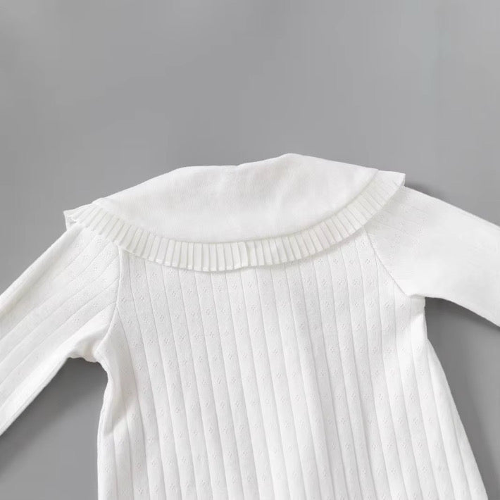 Classic Ribbed Baby Romper with Peter Pan Collar