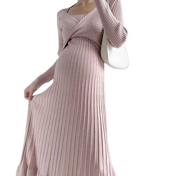 Blush Ribbed Knit Maternity Dress