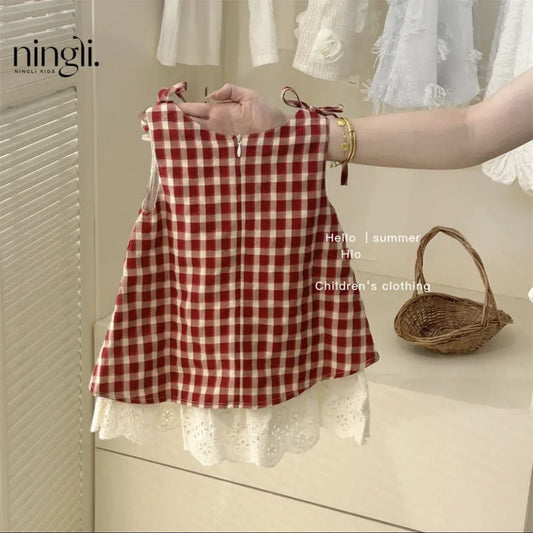 Red Plaid Dress Set