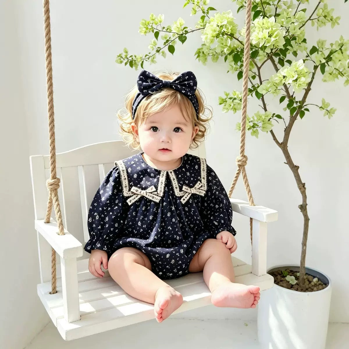 Dark Blue Floral Romper
