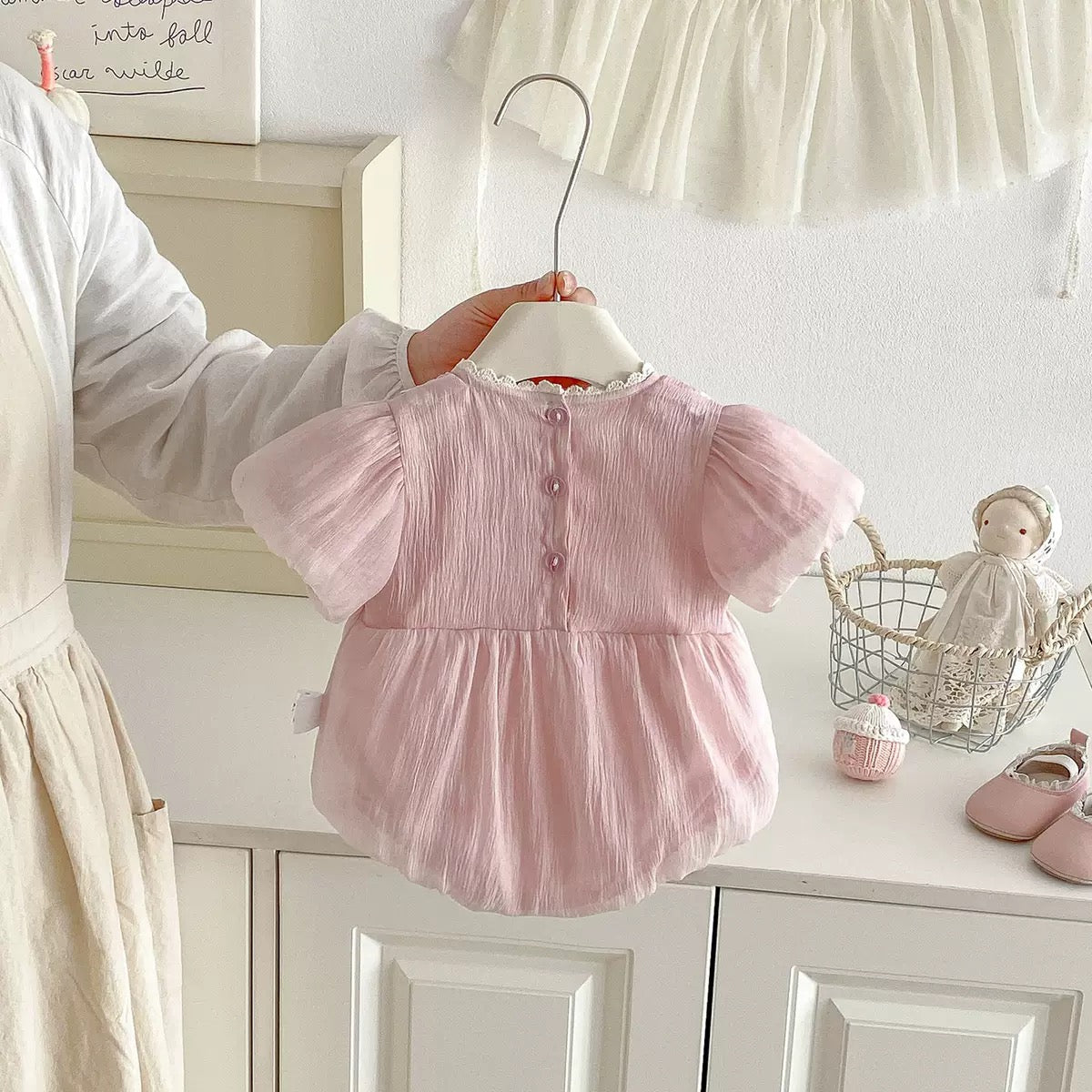 Chiffon Bunny Embroidery Romper
