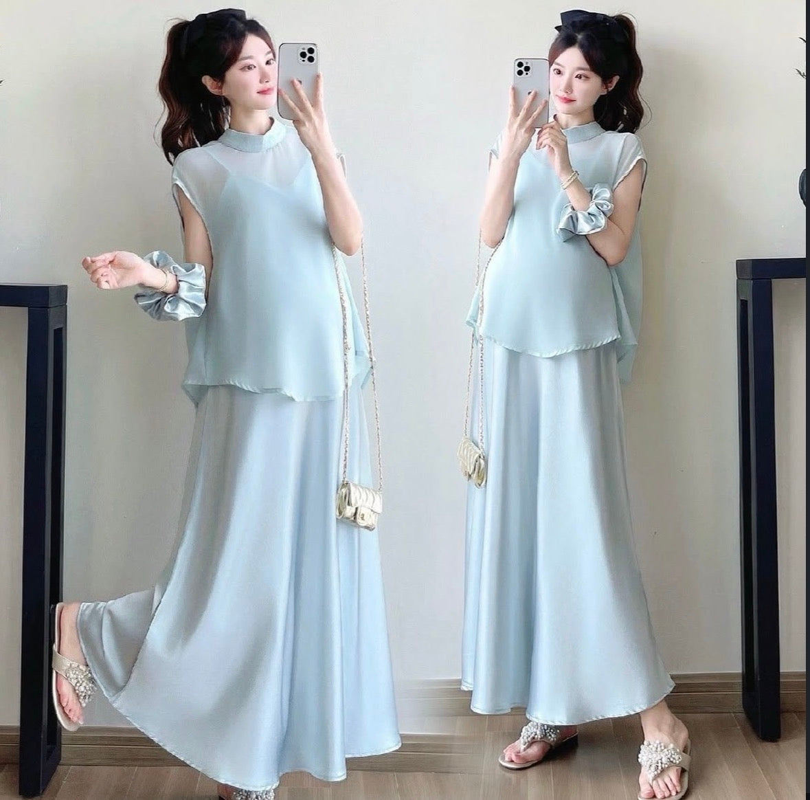 Short Sleeve Maternity Dress Set