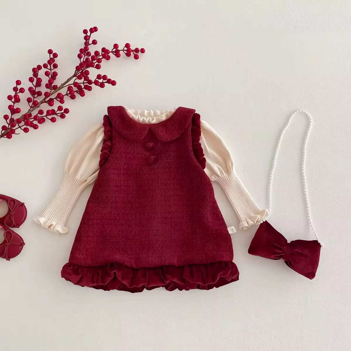Red Velvet Dress with bag