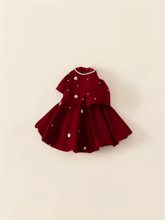 Red Pearl Puff Dress