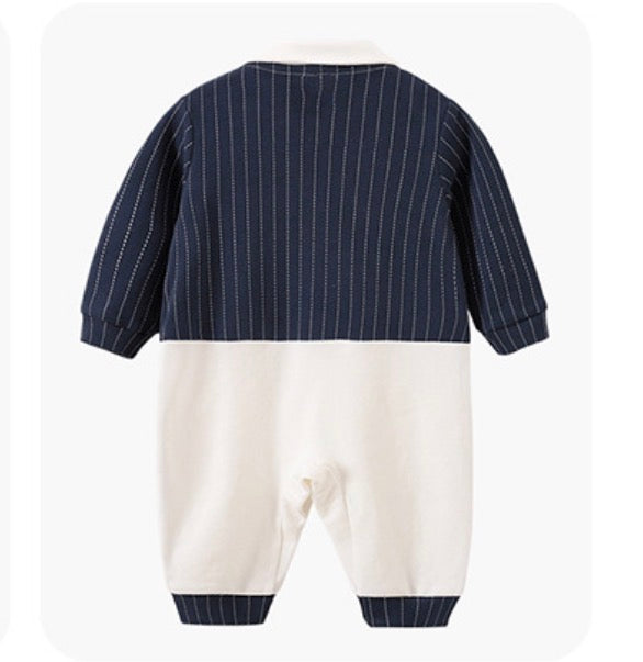 Blue & White Vertical Stripe Romper