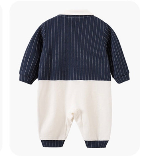 Blue & White Vertical Stripe Romper