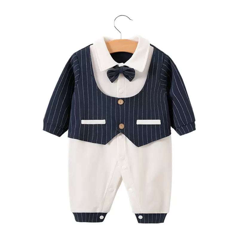 Blue & White Vertical Stripe Romper