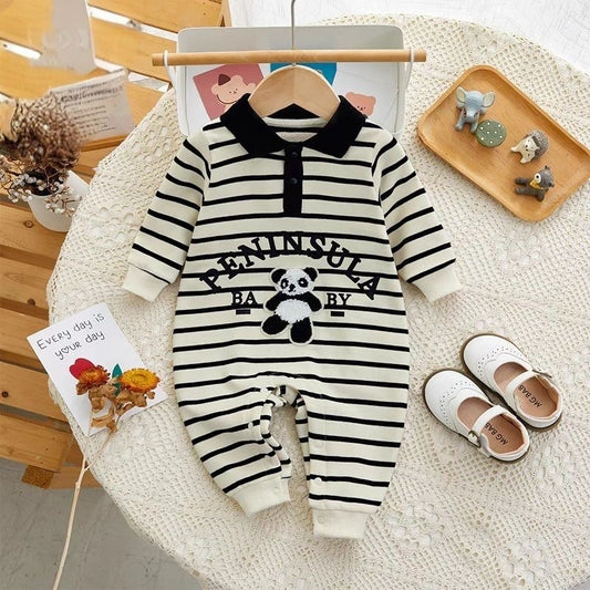 Panda Stripe Polo Romper