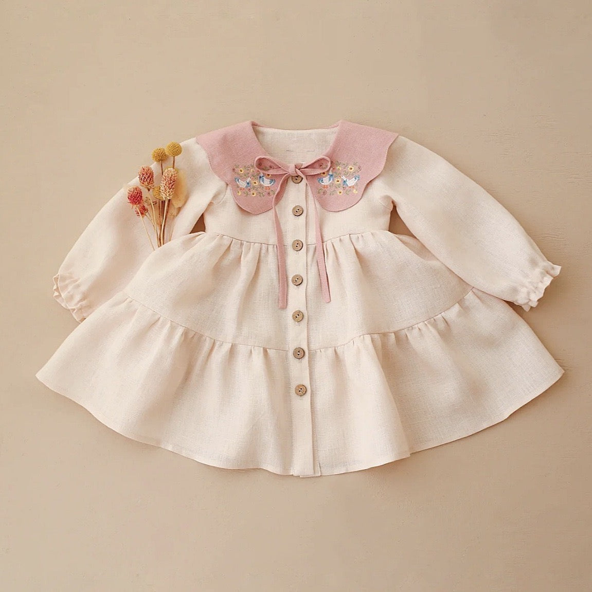 Embroidered Pink Collar Dress