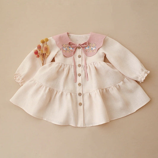 Embroidered Pink Collar Dress