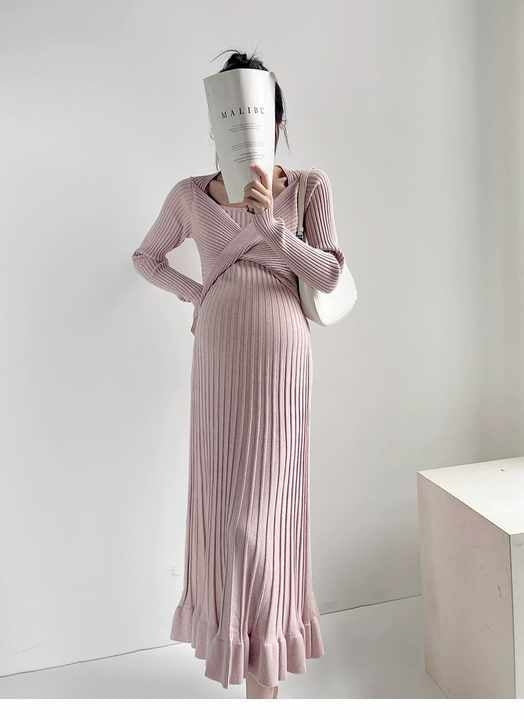 Blush Ribbed Knit Maternity Dress