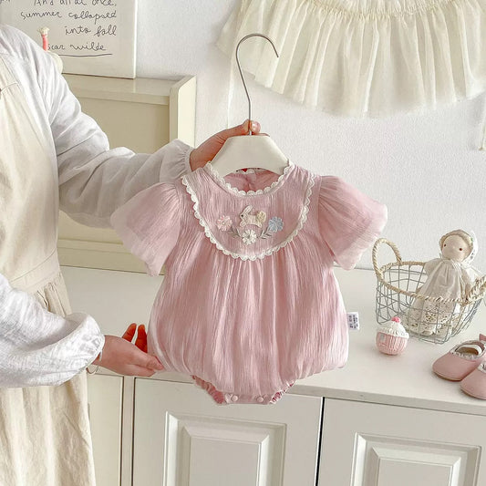 Chiffon Bunny Embroidery Romper