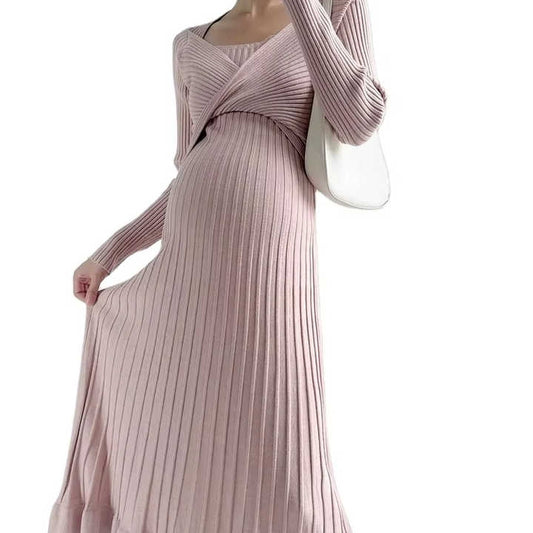 Blush Ribbed Knit Maternity Dress