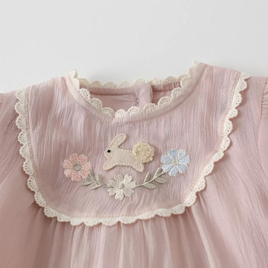 Chiffon Bunny Embroidery Romper