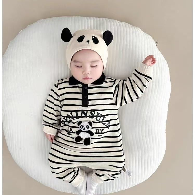 Panda Stripe Polo Romper