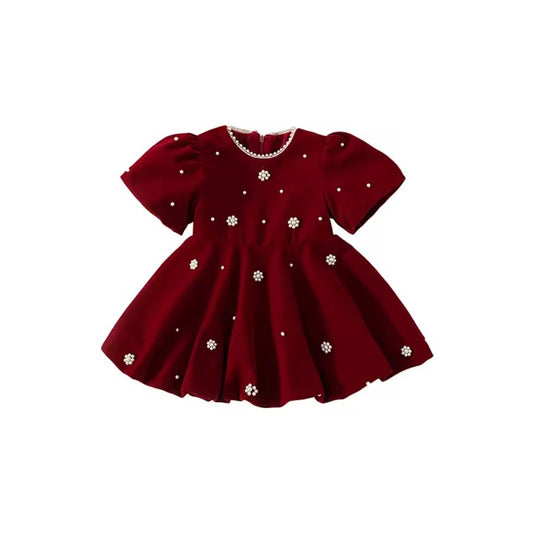Red Pearl Puff Dress