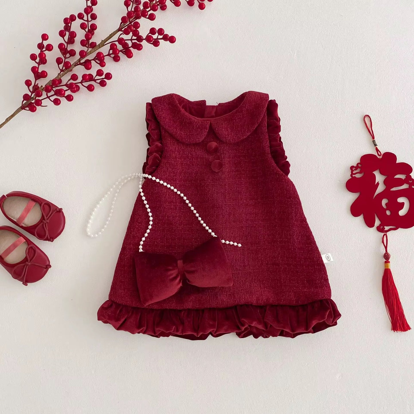 Red Velvet Dress with bag