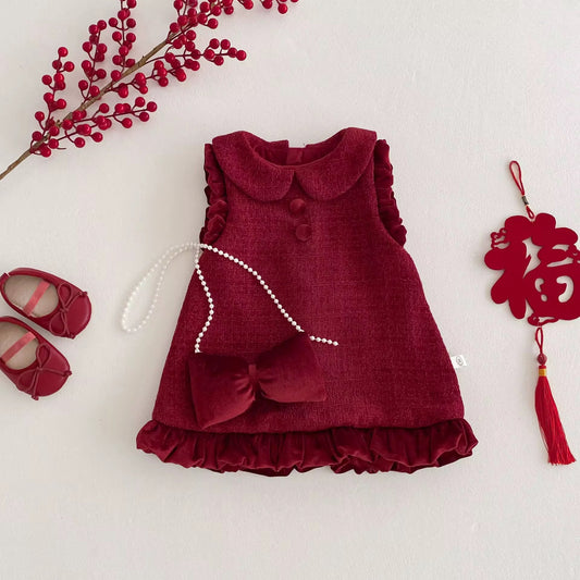 Red Velvet Dress with bag