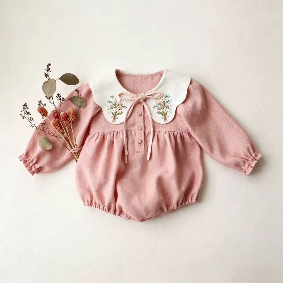 Embroidered Collar Romper